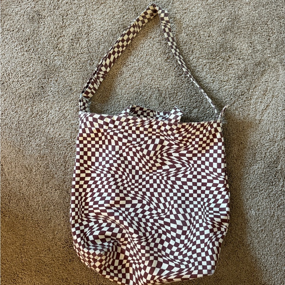 Checkered Tote Bag - Maroon and White